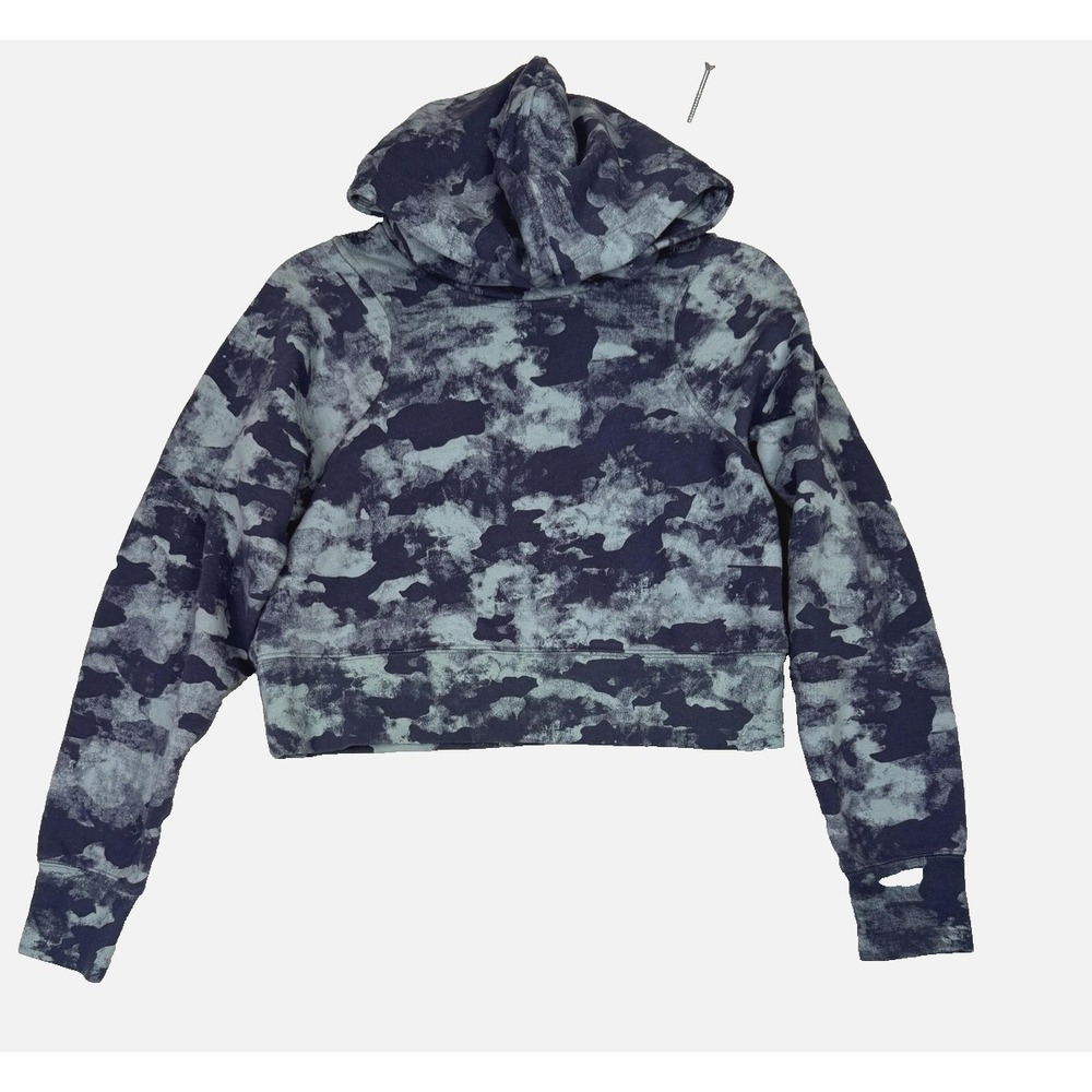 Lululemon Loungeful Cropped Hoodie Heritage Camo Blue Multi Athleisure Sz 2